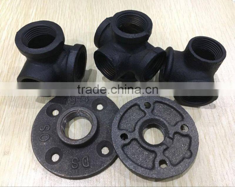 black malleable iron soild four way pipe fitting