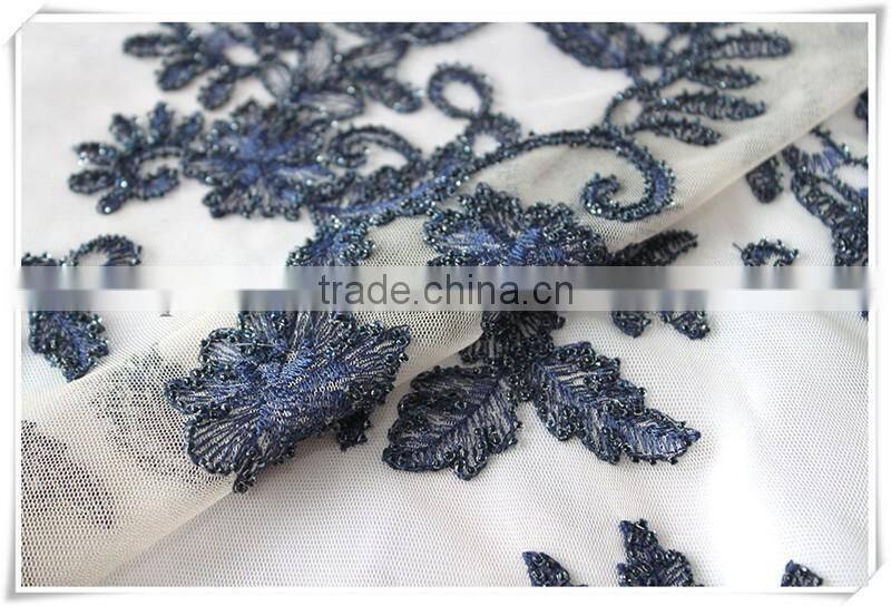 Latest pattern design beads polyester fabric textile for cloths or dress