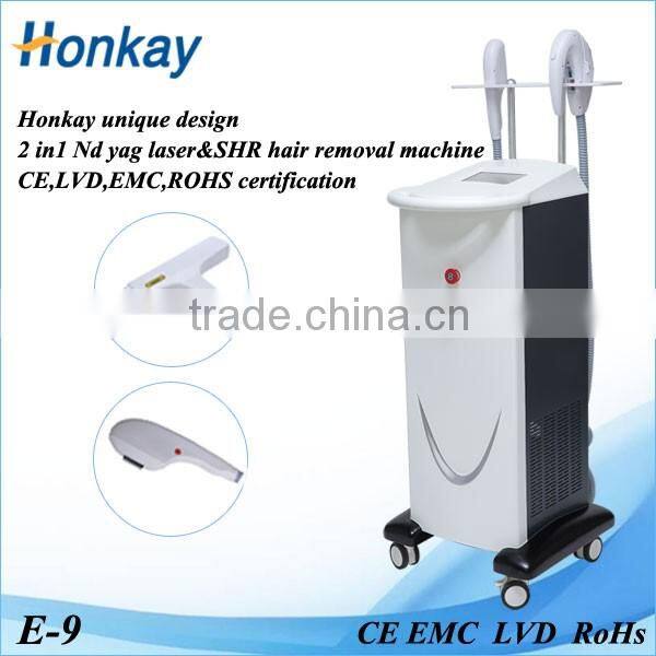 Hot sale 2 in 1 machine YAG Laser/SHR for hair removal and skin rejuvenation