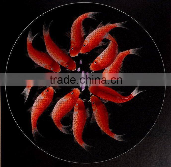 Handworked embroidery wall-hanging---12 Red carps