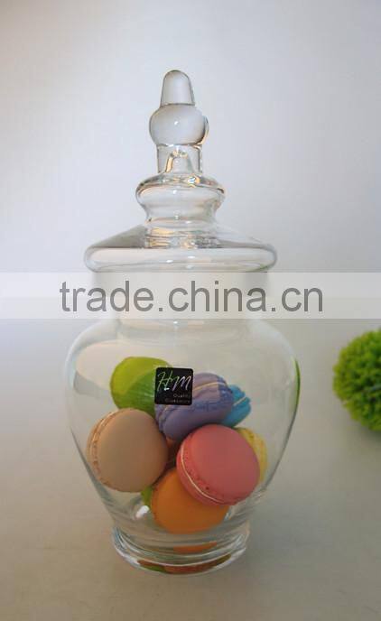 high clear blown glass canister with glass lid used for food