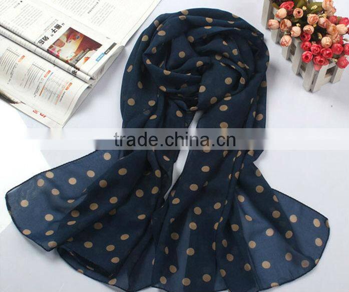 China Scarf Factory Produce New Women Lady Polka Dots Spot Chiffon Soft Shawl Scarf Neck Wrap Headscarf