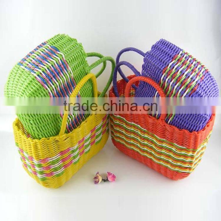 Plastic wicker woven home sundries storage basket vegetable shopping hand basket