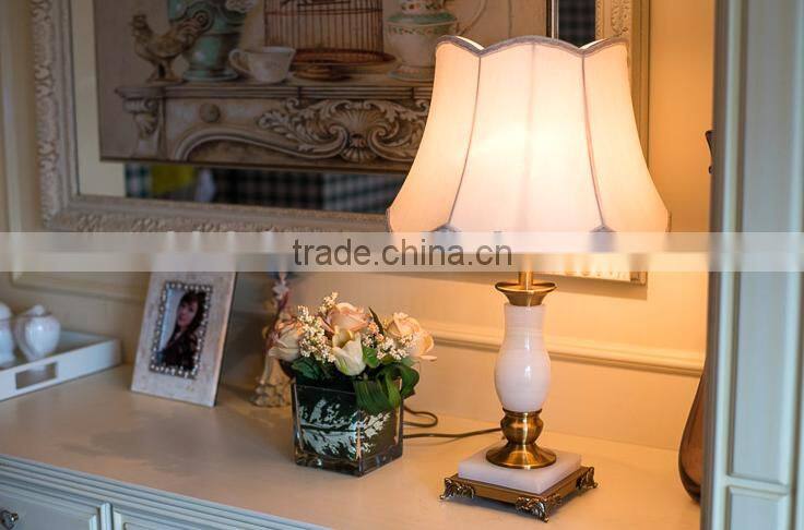 European design white jade lamp body metal accessory fabric lampshade living room table lamp