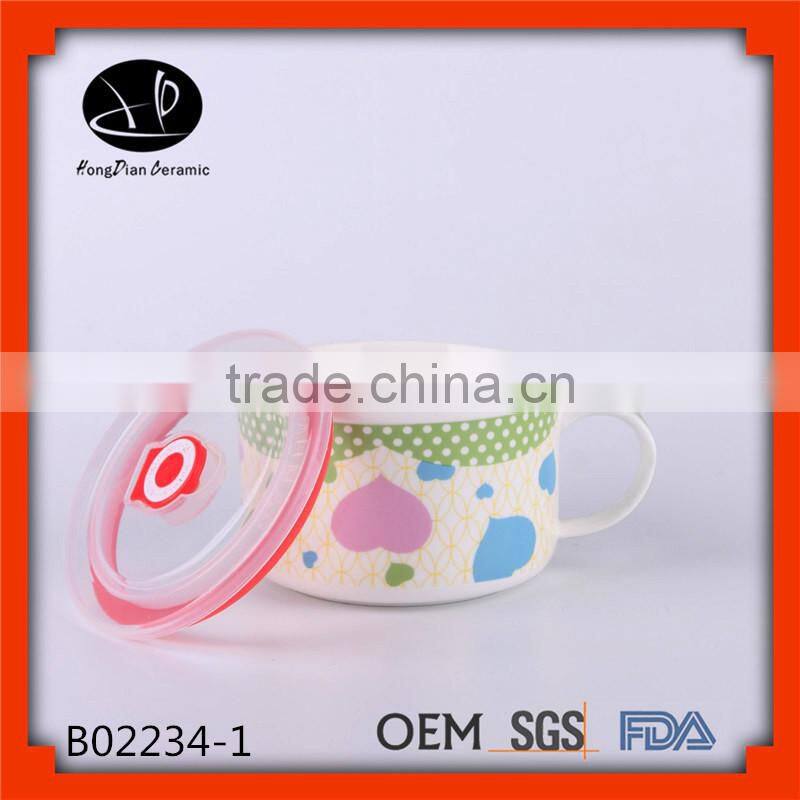 White Porcelain Soup Bowl with Handle, Good Price Quality Convenient Micowave Keep Fresh Noodle Bowl