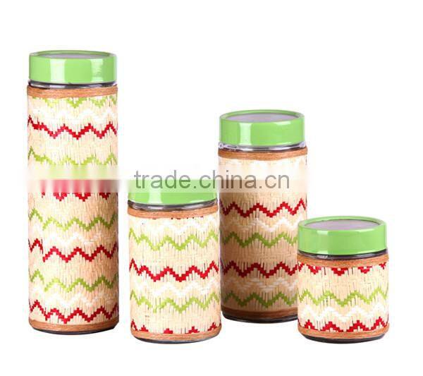 3pcs square glass storage jar with straw