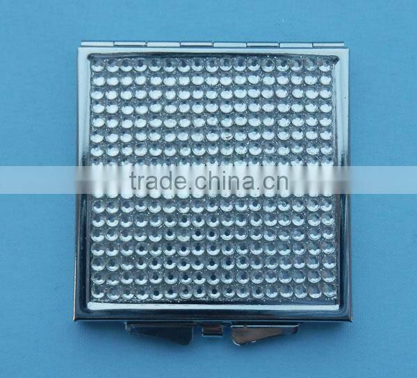 Folding square shape metal travel bling pocket cosmetic mirror