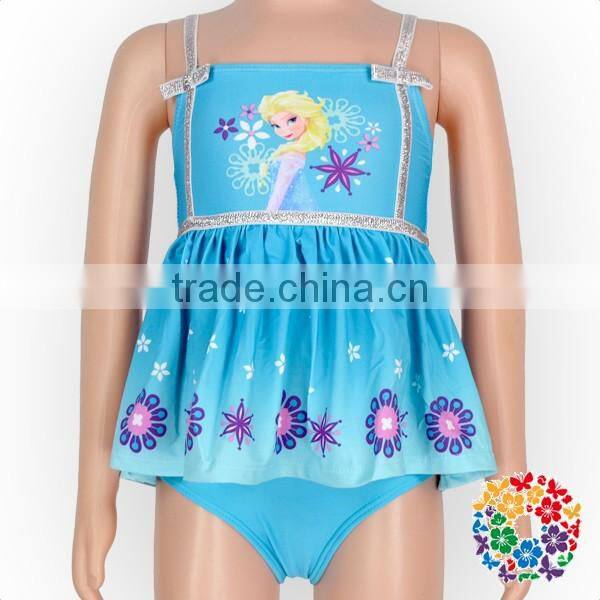 Fairy Blue Cartoon Print Little Baby Girls Dress Swimsuit
