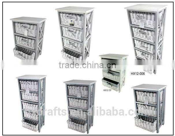 Gray paulownia wood chest with cushion and paper rope baskets