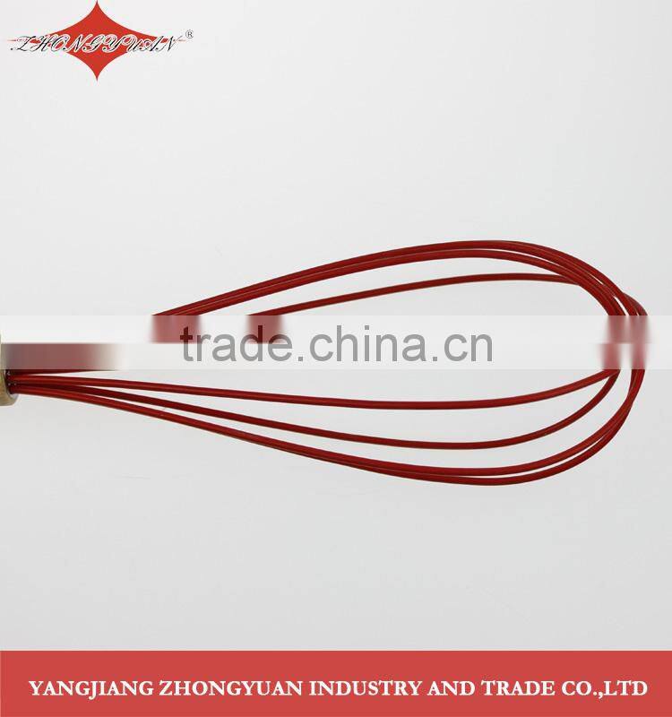 Best quality 12" Silicone coated wires egg whisk with wooden handle