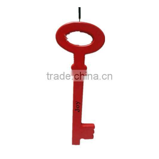 Hot sale red Joy saying wood key shaped christmas ornaments