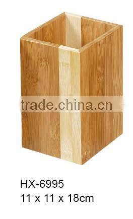 Custom Simple Square Bamboo Table Pen Holder With 2 Colour