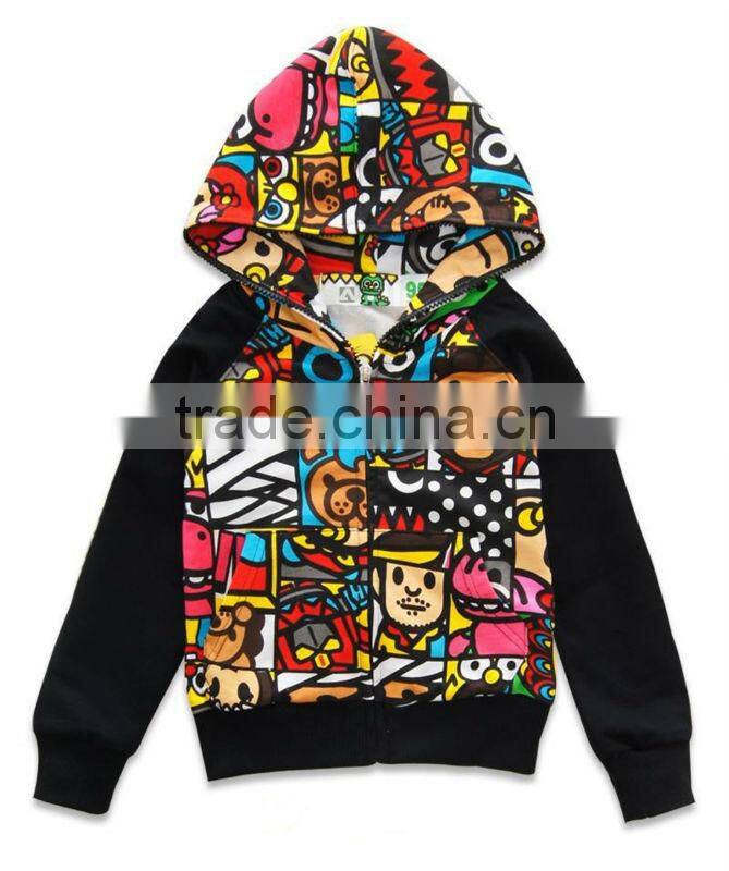 OEM 100% cotton allover full printing zipper hoody for chidren and kids