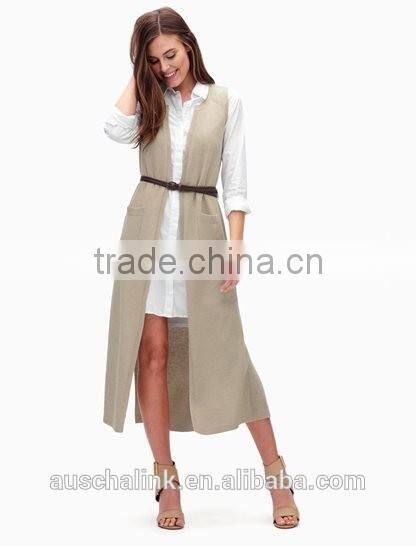 new fashion ladies chic sleeveless belted long vest wholesale