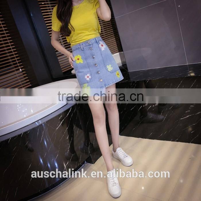 japanese style beautiful girl high waist embriodery mini jean skirt