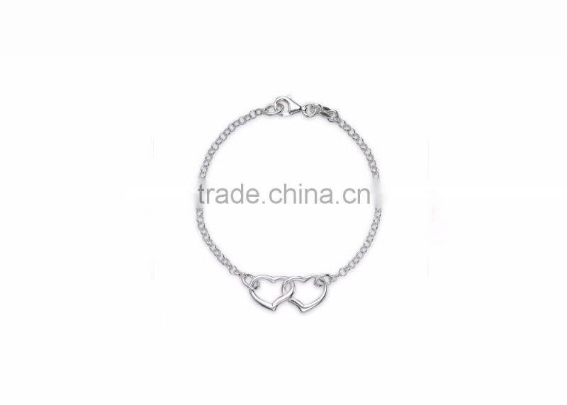 Silver Plated Designer Double Heart Bracelet