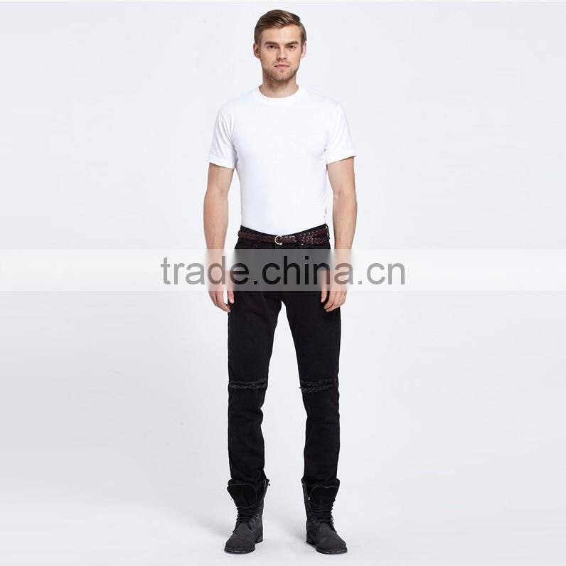 Fashion new men's brand men's jeans black jeans hole personality male personality pants