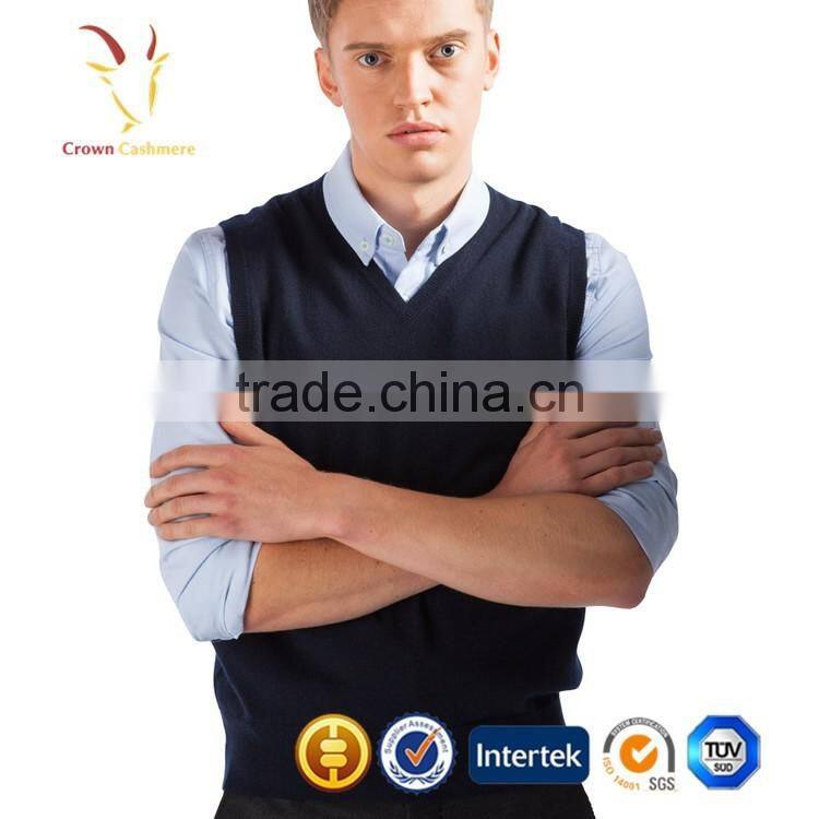 Sleeveless Plain V Neck Men Pullover Sweater