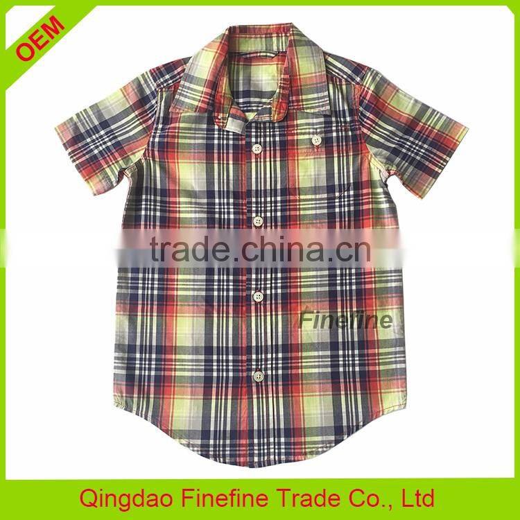 High end fashion short sleeve kids grid shirts