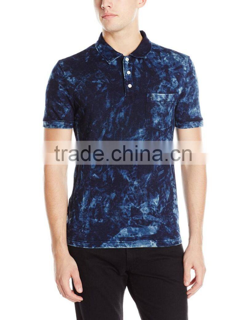 oem service original wholesale 100 cotton jeans dip dye wahsed marble short sleeve polo shirts