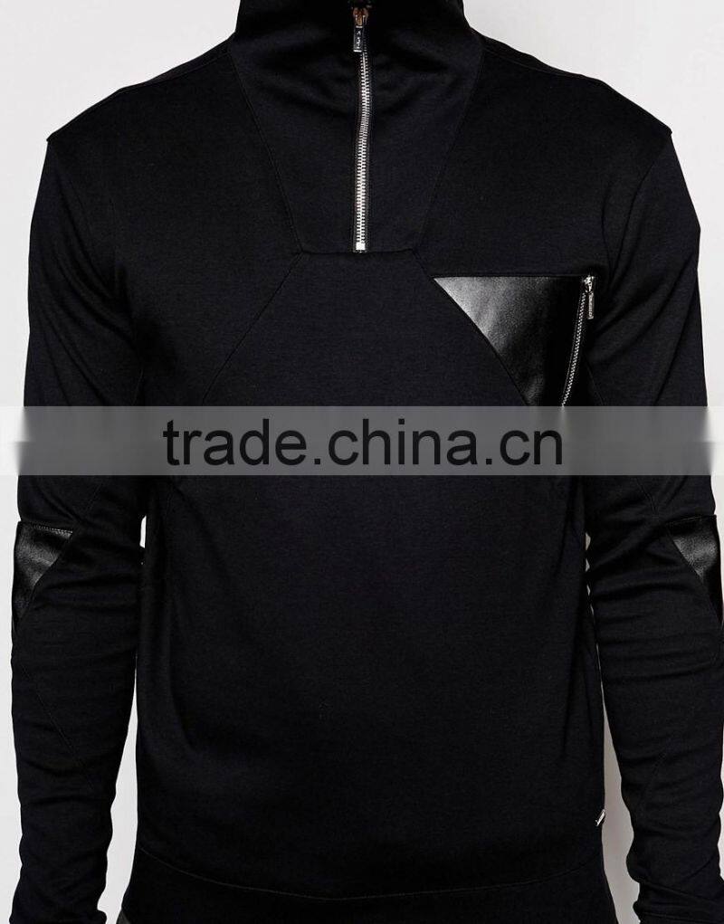 zip High Neck Sweatshirt With PU Trims