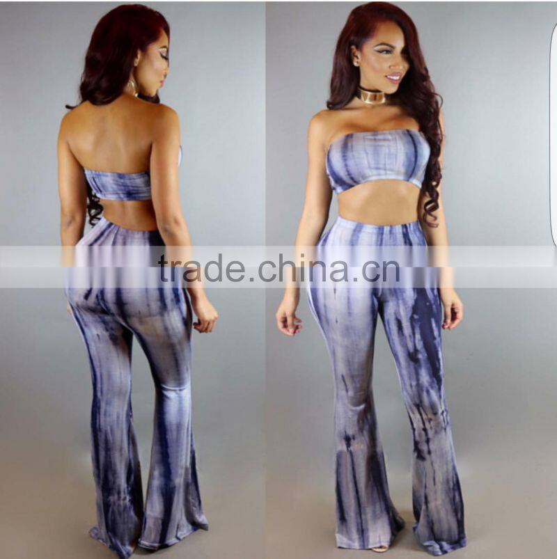 khaki gradient bell bottomed pants and top set /22 color xayn printed wide legging flare trousers and top two piece set