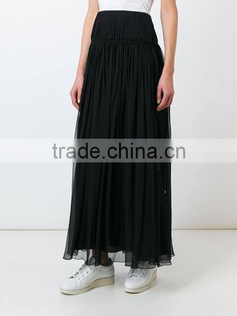 Custom Women 100% Silk Black Pleated Skirts,Fashion Summer Clothes Silk Pleated Skirts For Women