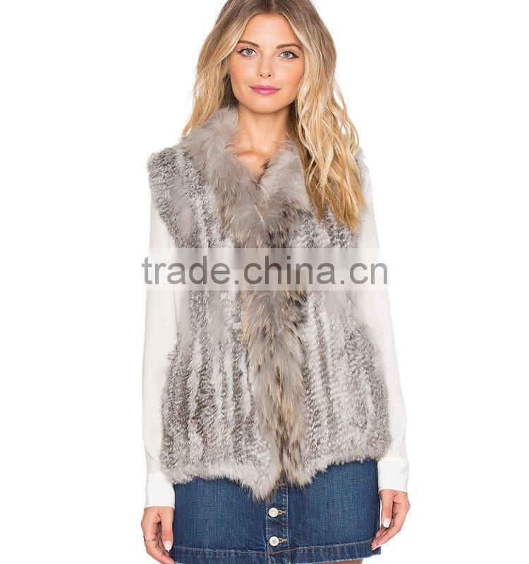 SJ324-01 Big Collar Raccoon Vests Hot Sale Danish Winter Women Clothing Collection