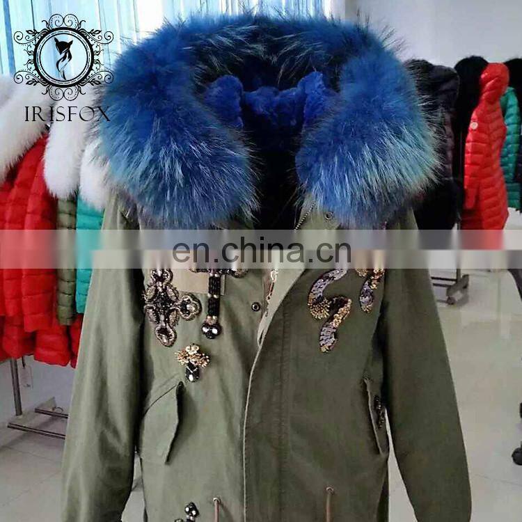 high-end Italy style super big fur hood military long fur parka jacket