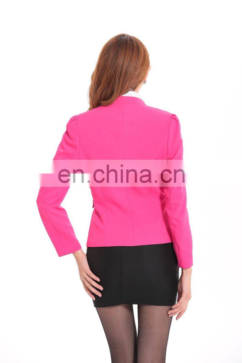western style,long sleeve collarless slim formal suits for women