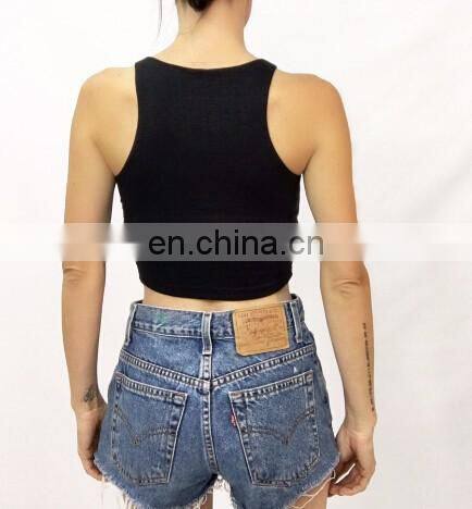 Woman Summer Black custom blank crop top plain with good elastane