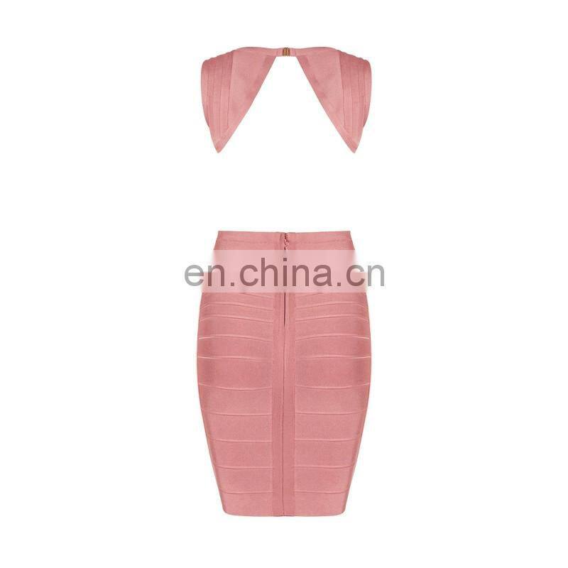 Amigo 2017 latst pink sleeveless backless cut out sexy bandage dress midi evening dresses for girls party wear