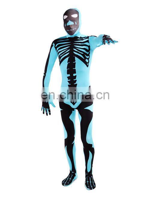 Lake Blue Zentai Full Body Lycra Spandex Skull Unisex Adult Party Cosplay Costume