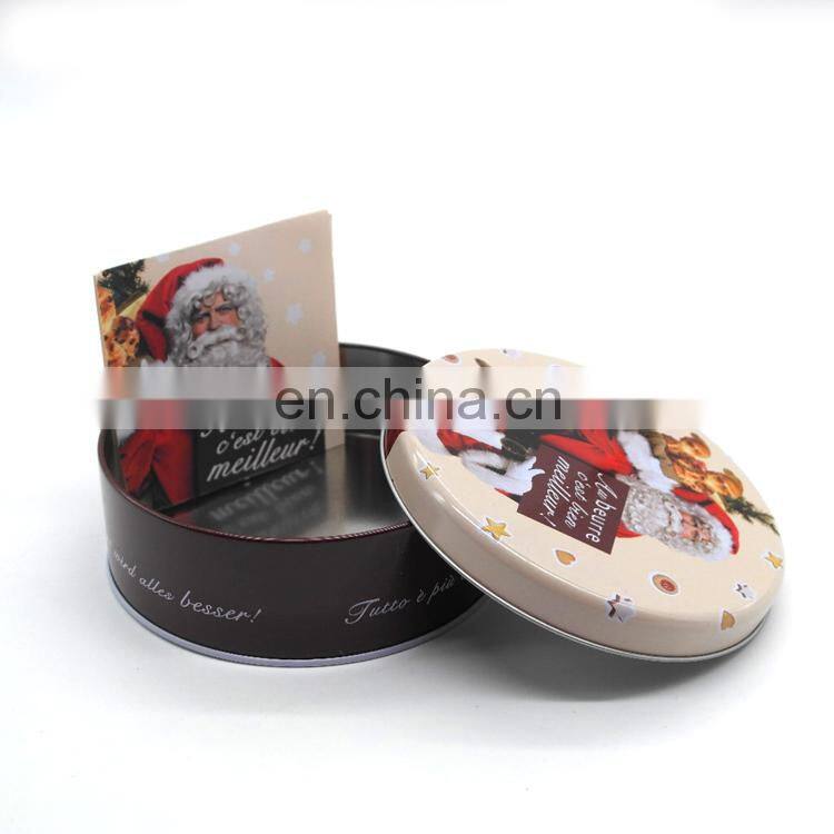 Direct factory christmas round gift tin box wholesale