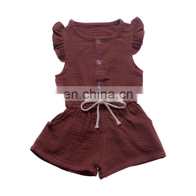 Cute Baby Rompers Girl Summer Flutter Sleeve Single Breasted Baby Jumpsuit with Pocket Design Baby Onesie Kids Clothes 1-5T