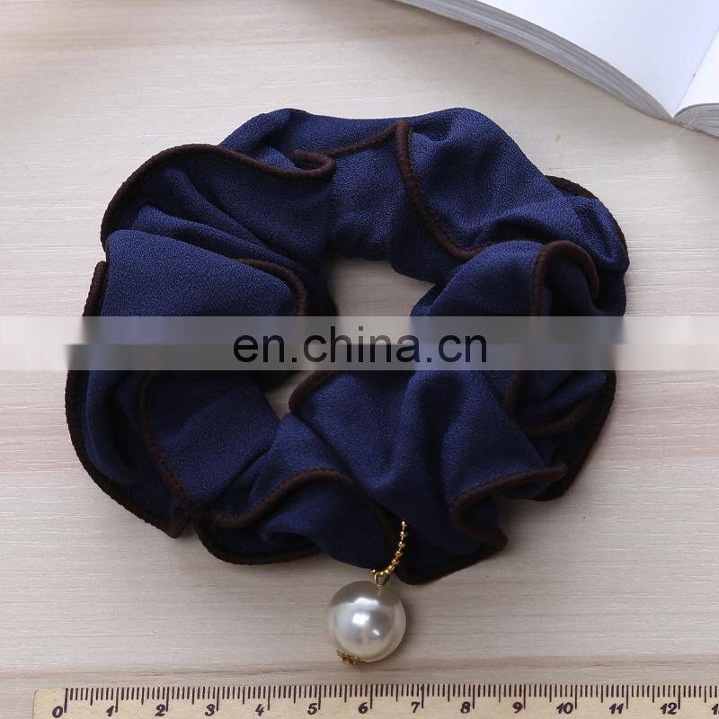 Ladies Winter Ruched Hair Rope Plain Color Imitation Pearl Pendant Charms Ponytail Holder Geometric Large Intestine Scrunchies