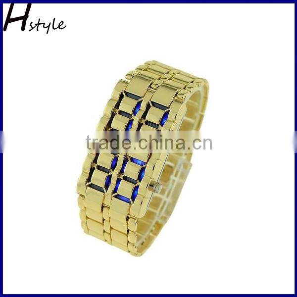 Men's Lava Black Stainless Steel Bracelet Watch Black and Red LED Digital Watch WP002