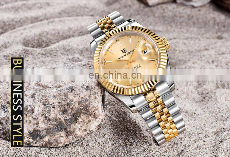 PAGANI DESIGN 1645 High quality gold wrist watch stainless steel automatic luxury men watch numeric