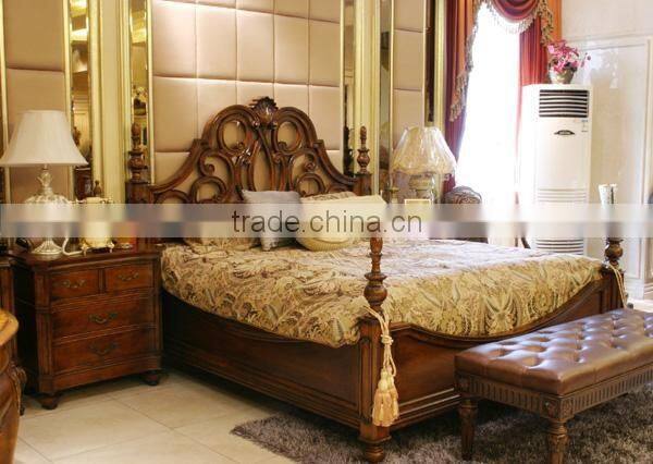 Romantic princess style girls double solid wood bed bedroom furniture