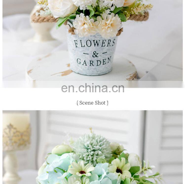 Wedding Decoration Faux Plant 1 Set Flower And Vase Artificial Flowers With Iron Bucket Farmhouse Style Table Accessories