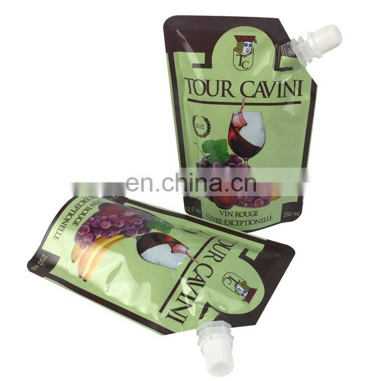 Custom printed liquid drinking juice beverage bag 250ml stand up spout pouch for vodka / red wine