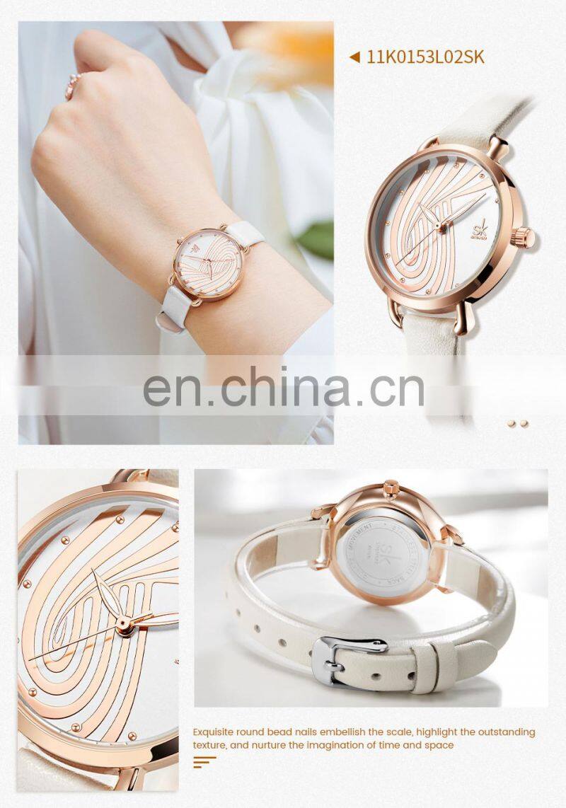 SHENGKE SK0153L Casual Woman White Leather Watches branded watches for girls