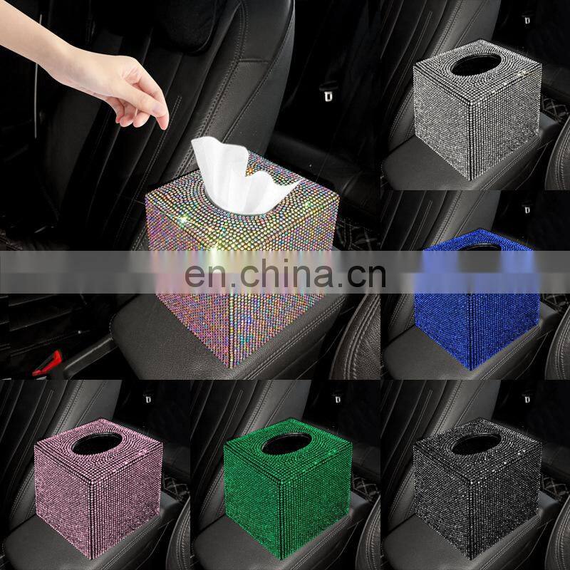 Creative Car Tissue Box Diamond Crystal Auto Tissue Holder Luxury Car Accessories Multifunction Bling Tissue Cover