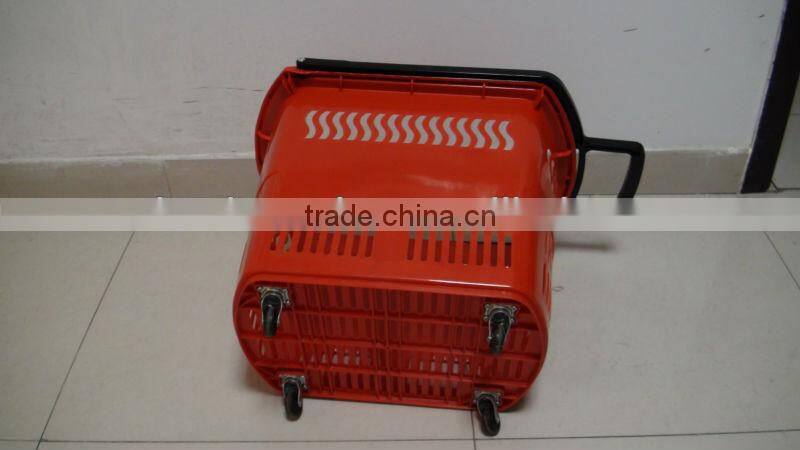rolling plastic supermarket shopping basket with wheels