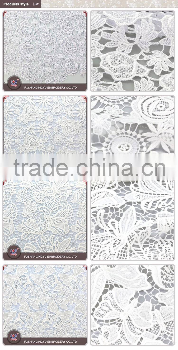 Wholesale custom promotional 100% polyester plain colors fashion pure white guipure cord lace fabric