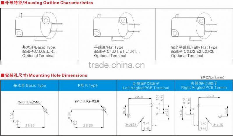 16a 250v micro switch, zing ear micro switch for home appiance, UL, CUL, ENEC, CQC approved