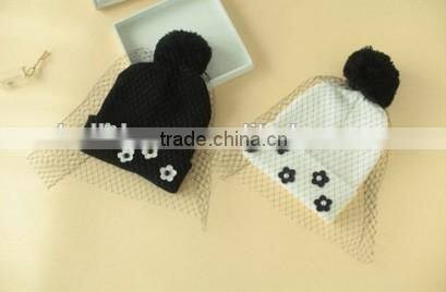 Charm Lovely Flower Sewed Lace Cover Tied Fashion Women Winter Hat