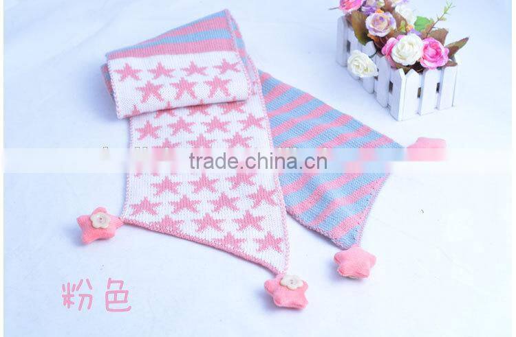 Wholesale Star and Striped Pom Pom Ball Tassel Winter Warm Keeping Acrylic Fashion Boys Girls Baby Knitted Scarf