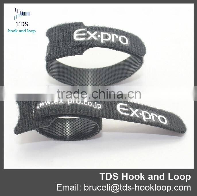 Hot sale Elegant black reusable custom logo hook and loop cable tie