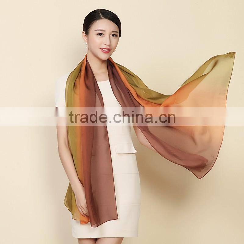 2016 factory direct fashion high quality elegant lady 100% silk scarf, multi colors silk chiffon long scarf shawl wholesale